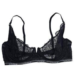 Lounge Royal Balcony Bra Size  38F Black Underwire Sheer Lace Adjustable Straps